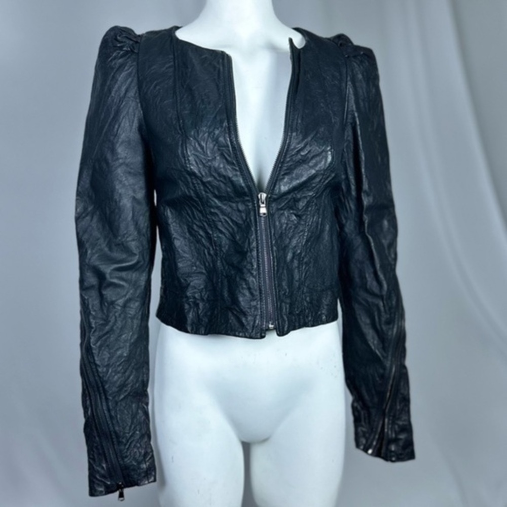 🅽🅴🆆 Rachel Roy 100% leather jacket, 100% silk lined jacket, graffiti print XS